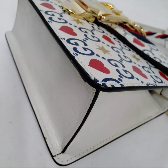Auth Gucci White Leather Top Handle Ltd Edition Sylvie Heart GG Monogram Handbag - Picture 11 of 16